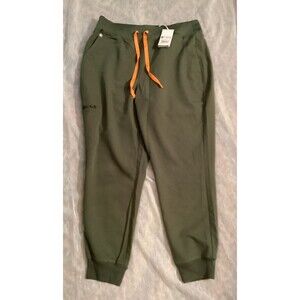 Figs Scrub Pants Womens L High Waist Zamora Petite Yoga Zip Cargo Moss Green